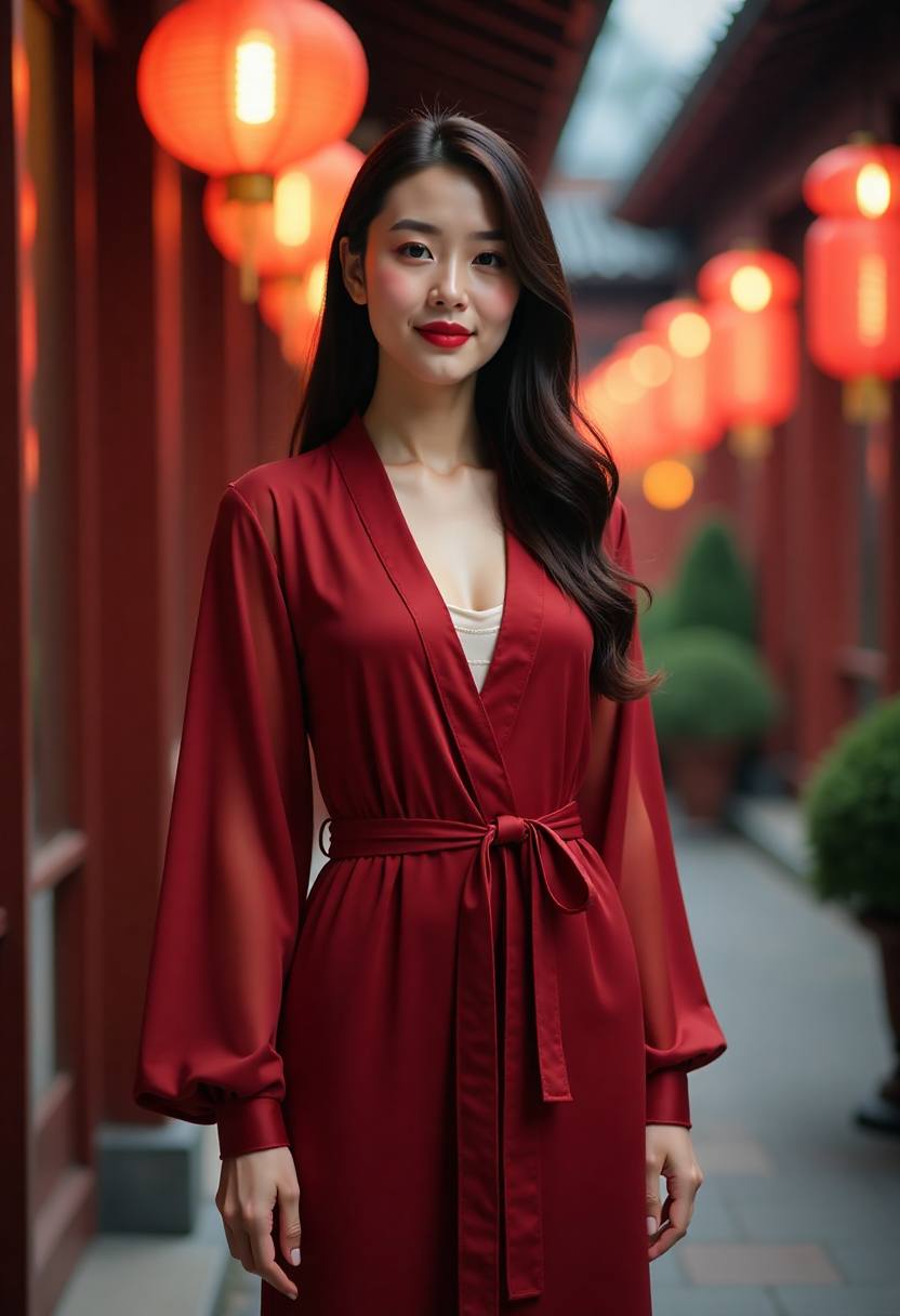 花开锦绣竖版海报，绣坊门楣与白木楼梯